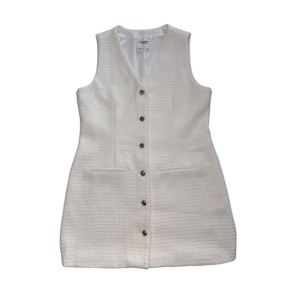 Abercrombie & Fitch Mara Tweed Vest Mini Dress White Size L - Picture 6 of 12